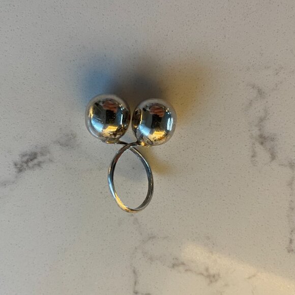 Vintage Sterling Silver 925 Stamped Boho Modernist Double Ball Adj Ring Sz OS - Picture 11 of 12